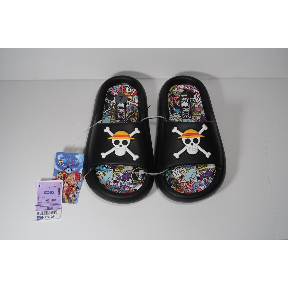 Ground Up One Piece Luffy Anime Slide Sandals Black Size 7 Men's Comfort
